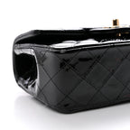 Patent Quilted Mini Top Handle Rectangular Flap Black