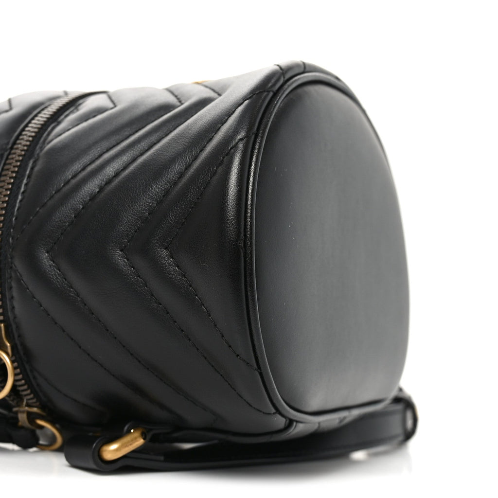Calfskin Matelasse Chevron Mini GG Marmont Top Handle Bag Black