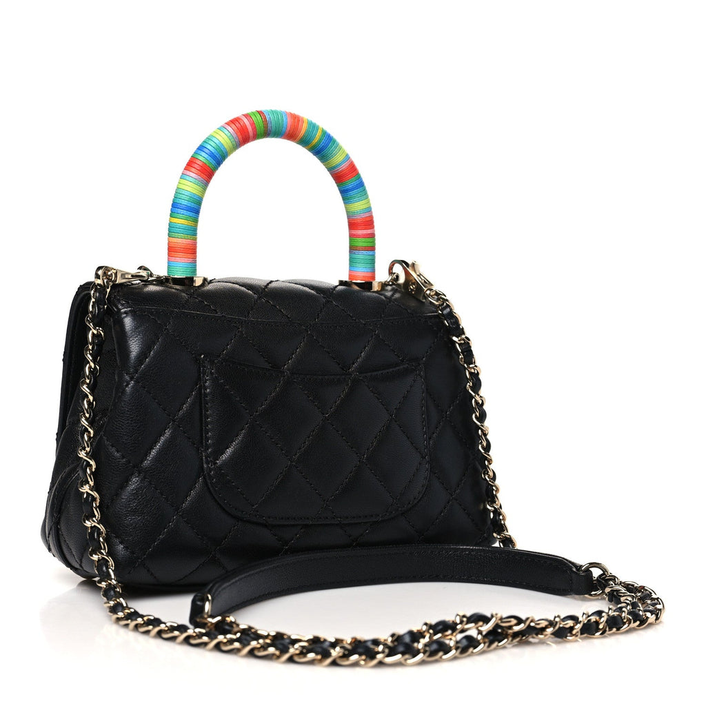 Goatskin Quilted Rainbow Extra Mini Coco Handle Flap Black