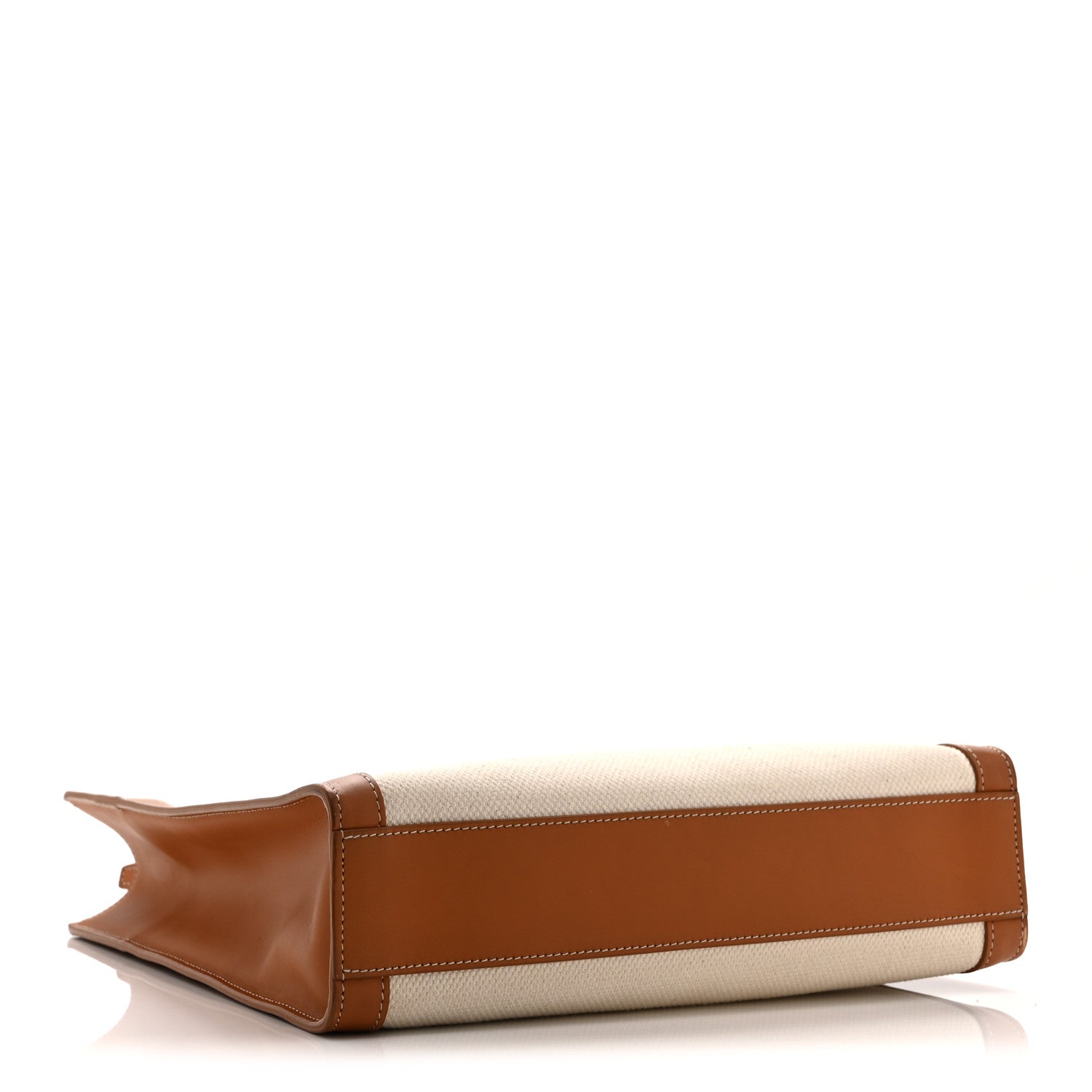 Canvas Calfskin Small Vertical Cabas Natural Tan