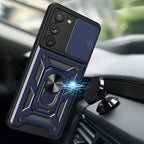 Kickstand Ring Holder With Slide Camera Cover Tpu Magnetic Car Mount For Galaxy S23  In Blue