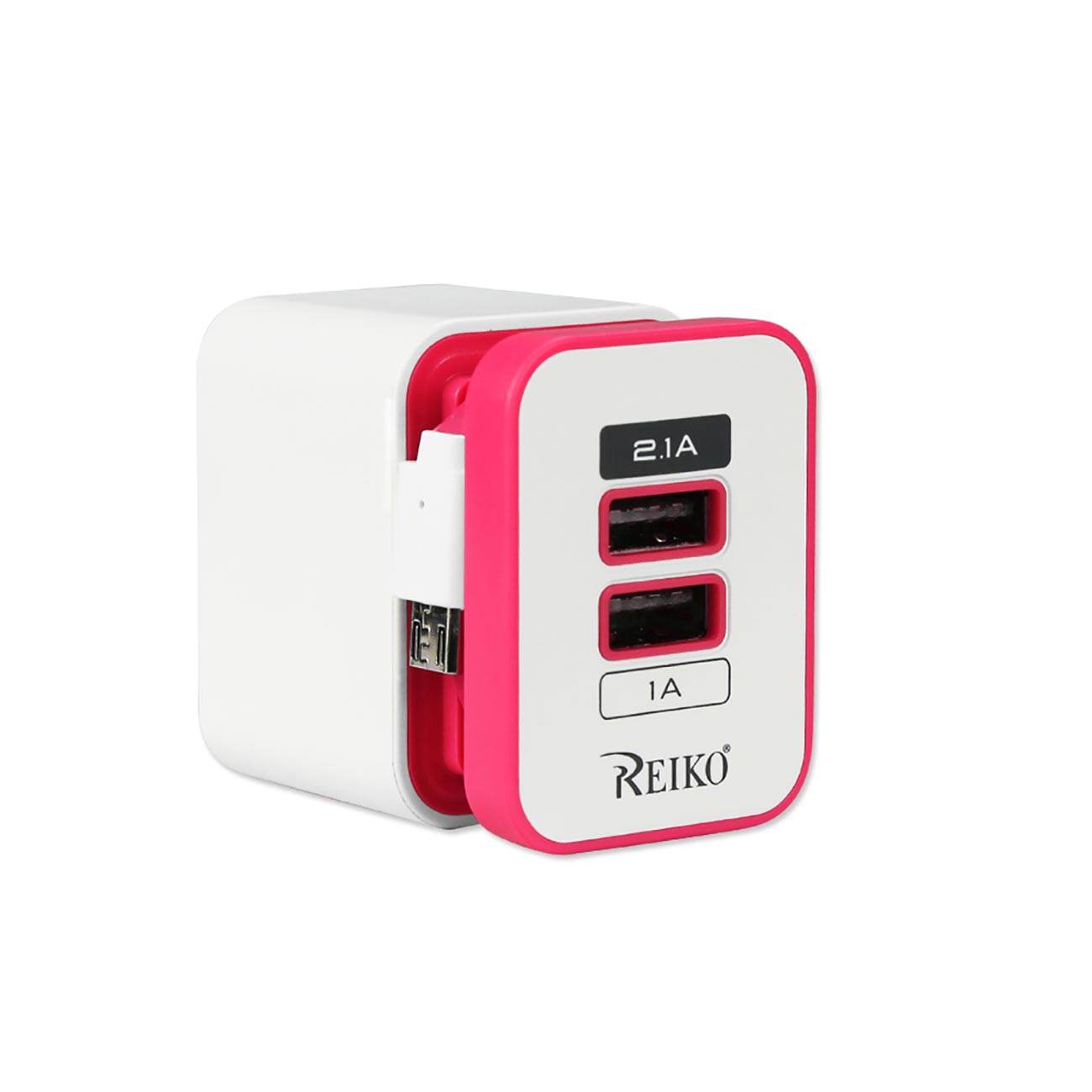 Reiko 2 Amp Dual Port Portable Travel Adapter Charger In Hot Pink