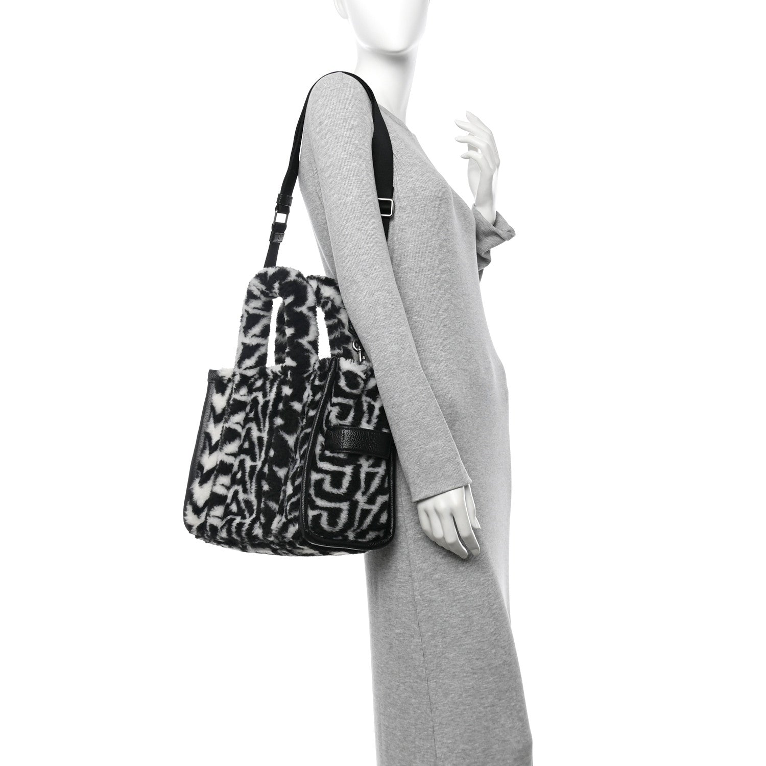 Polyester Cotton Oversized Monogram Medium Traveler Tote Bag Black Ivory
