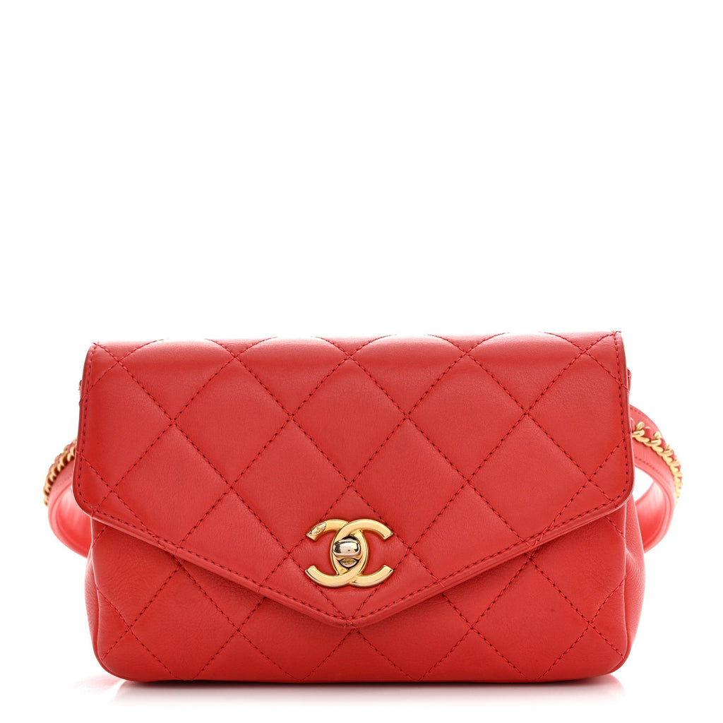 Calfskin Quilted Flap Waist Bag Red