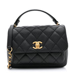 Calfskin Quilted Top Handle Flap Black
