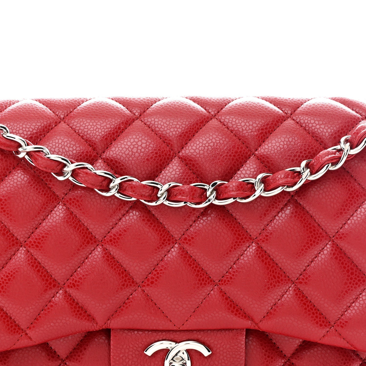 Caviar Quilted Jumbo Double Flap Red