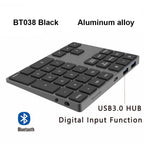 Aluminum Alloy Bluetooth Wireless Numeric Keypad without USB HUB Digital Input Function for Windows; Mac OS; Android laptop PC
