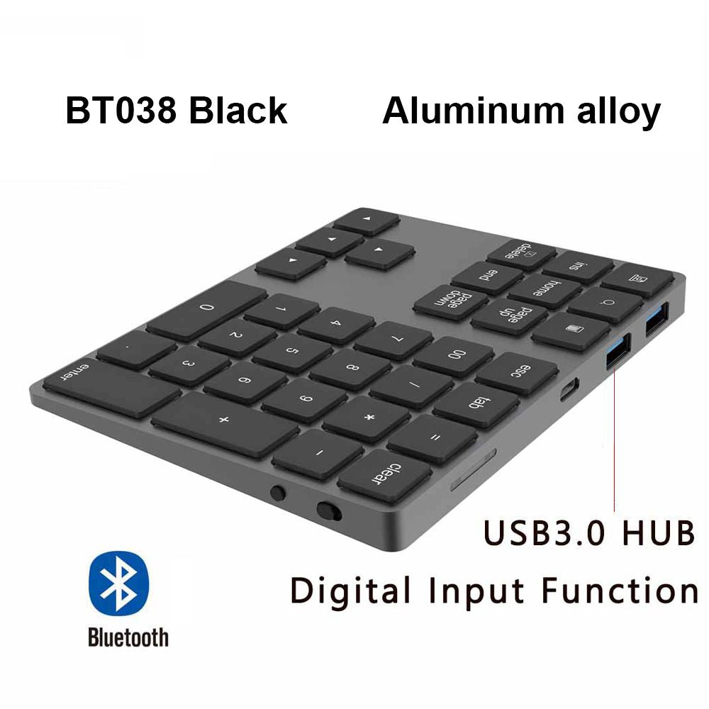 Aluminum Alloy Bluetooth Wireless Numeric Keypad without USB HUB Digital Input Function for Windows; Mac OS; Android laptop PC
