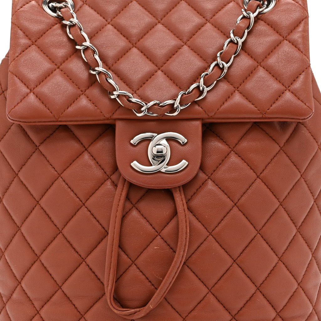 Lambskin Quilted Small Urban Spirit Backpack Brown