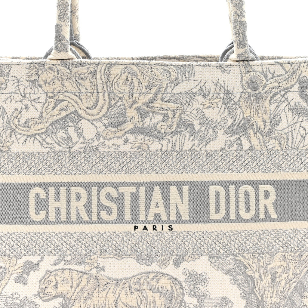 Canvas Embroidered Medium Dioriviera Toile De Jouy Book Tote Gray