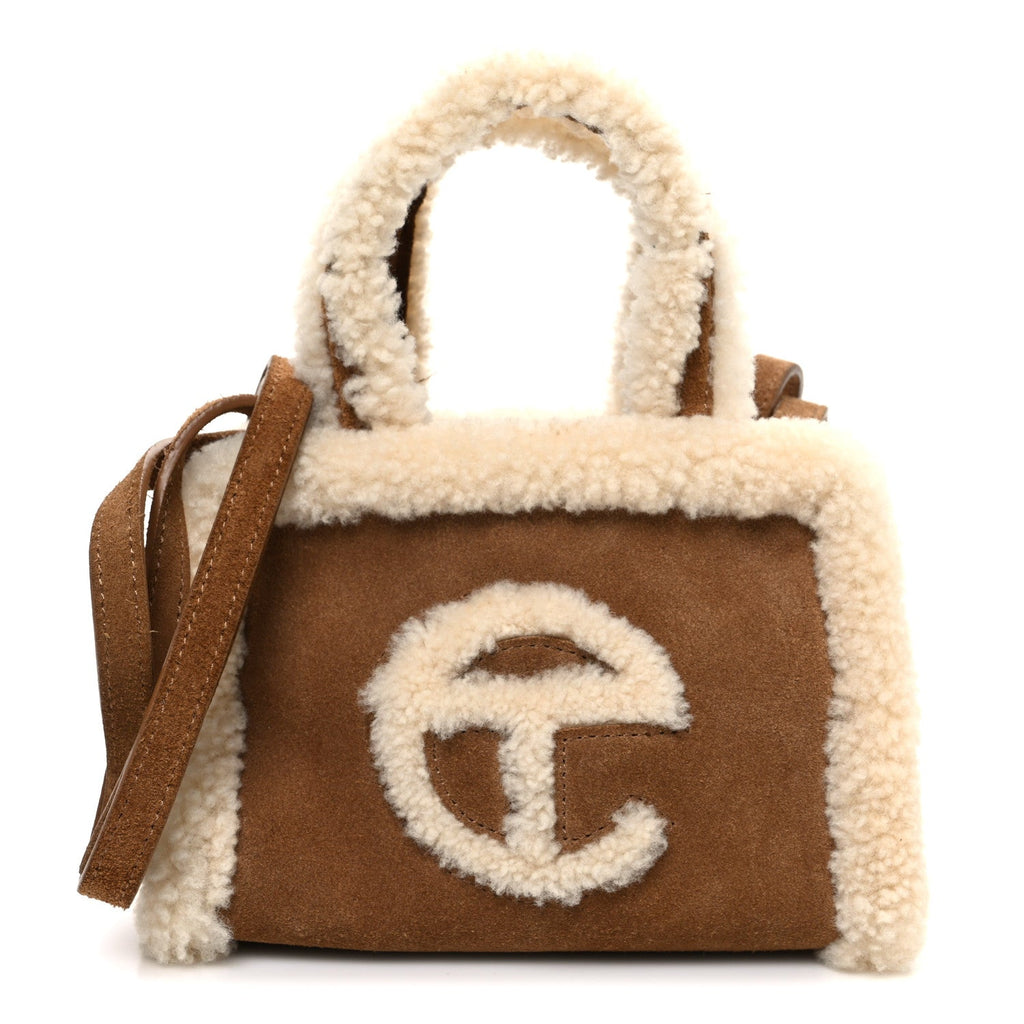 X UGG Suede shearling Small Shopping Bag Chestnut