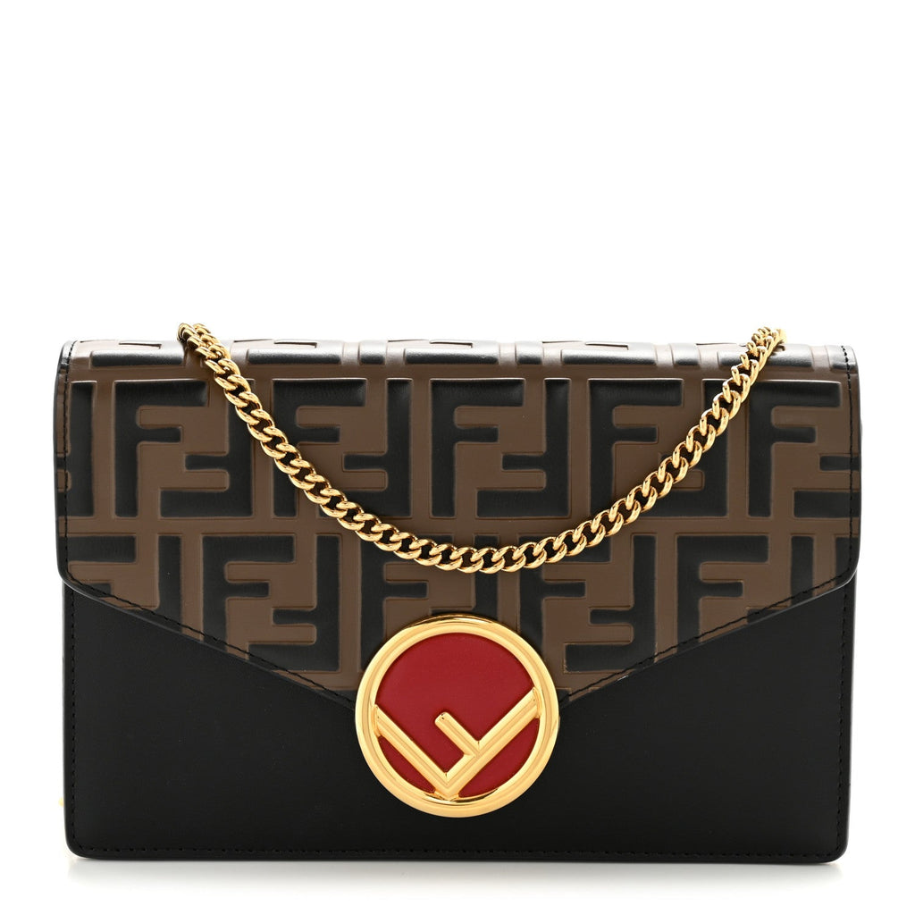 Vitello Cruise F is Fendi Bi-Color FF 1974 Embossed Medium Envelope Wallet On Chain Black Maya