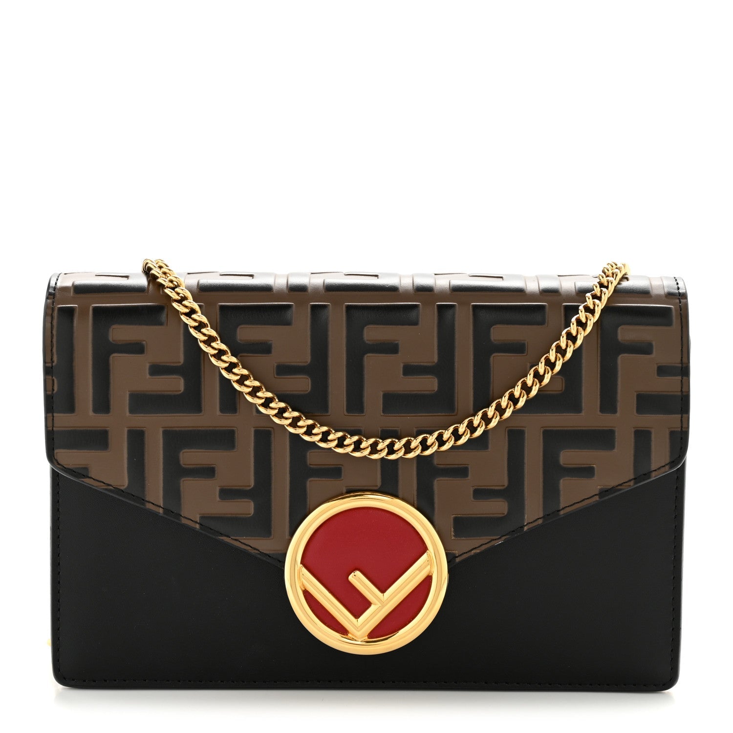 Vitello Cruise F is Fendi Bi-Color FF 1974 Embossed Medium Envelope Wallet On Chain Black Maya
