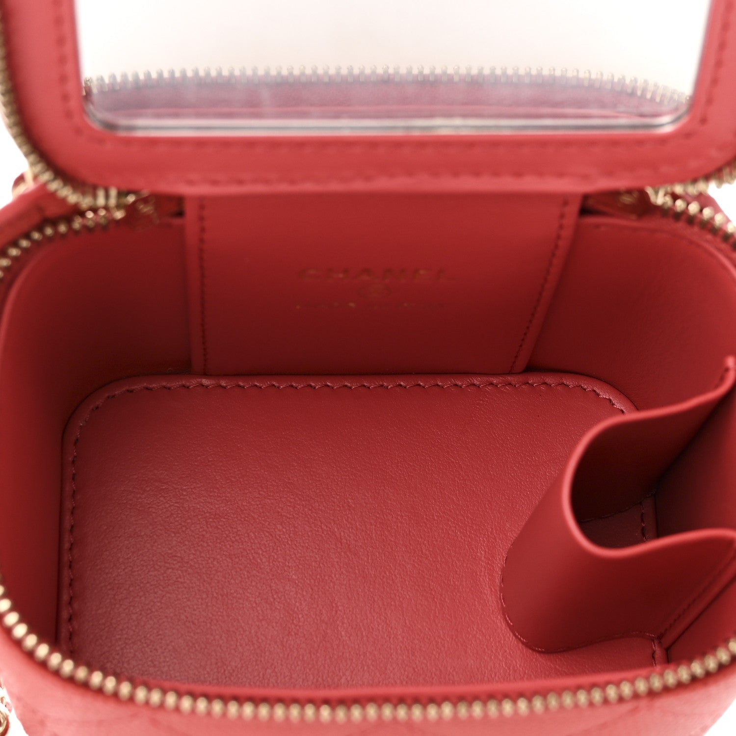 Caviar Quilted Mini Vanity Case With Chain Dark Pink