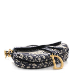 Oblique Embroidered Saddle Bag Blue