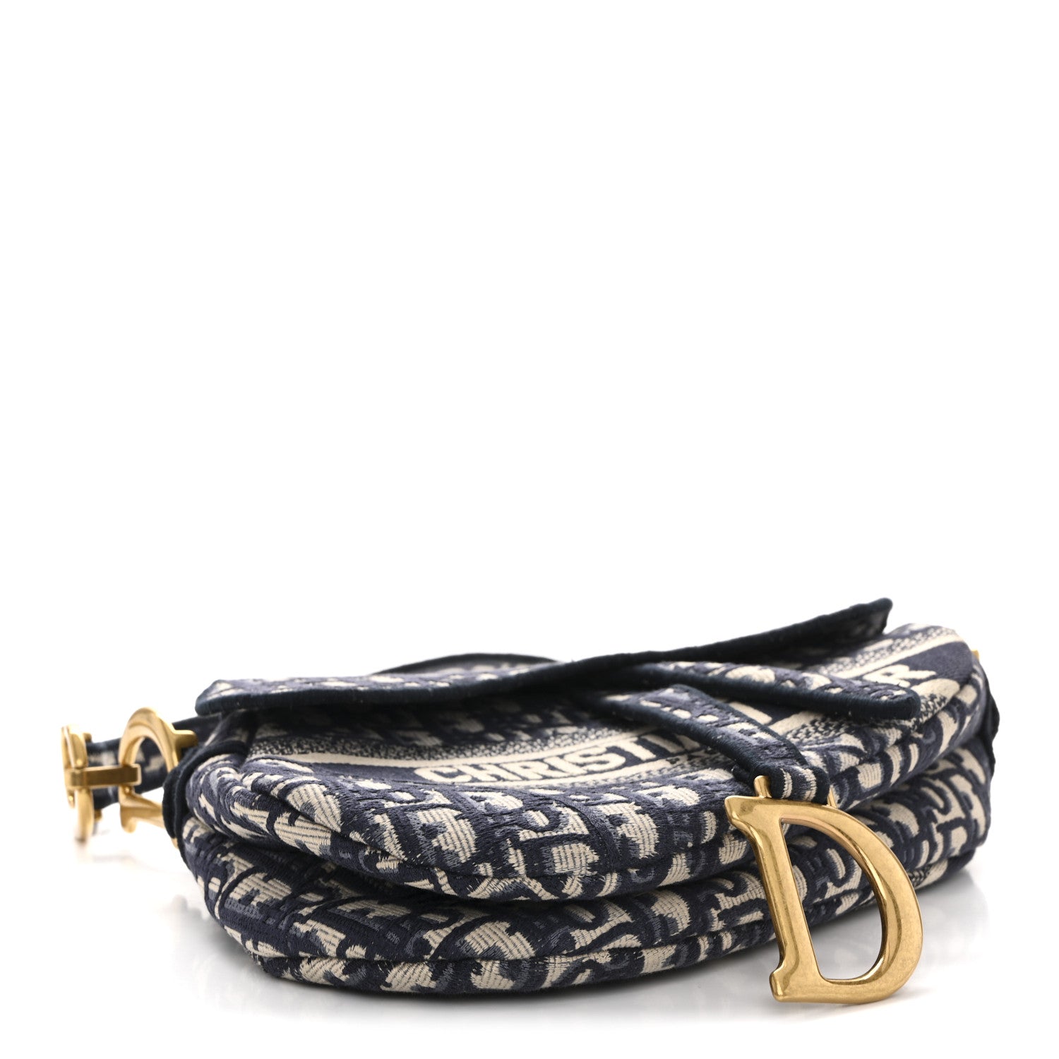 Oblique Embroidered Saddle Bag Blue