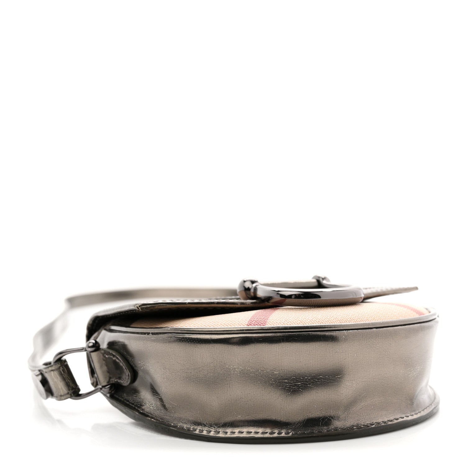 Patent Nova Check Mini Crossbody Bag Pewter