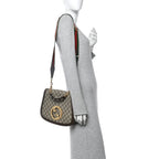 GG Supreme Monogram Textured Dollar Calfskin Web Medium Blondie Top Handle Shoulder Flap Bag Beige Ebony New Acero