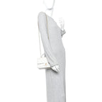 Iridescent Lambskin Quilted Mini Top Handle Rectangular Flap White