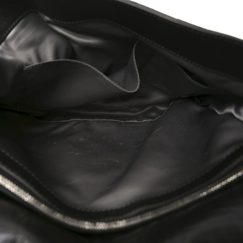 Glazed Calfskin Quilted CC XL Single Flap Black
