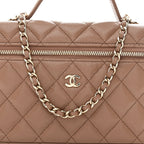 Caviar Quilted Top Handle Slim Vanity With Chain Dark Beige