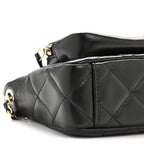 Shiny Crumpled Lambskin Quilted Mini Clutch With Chain Black