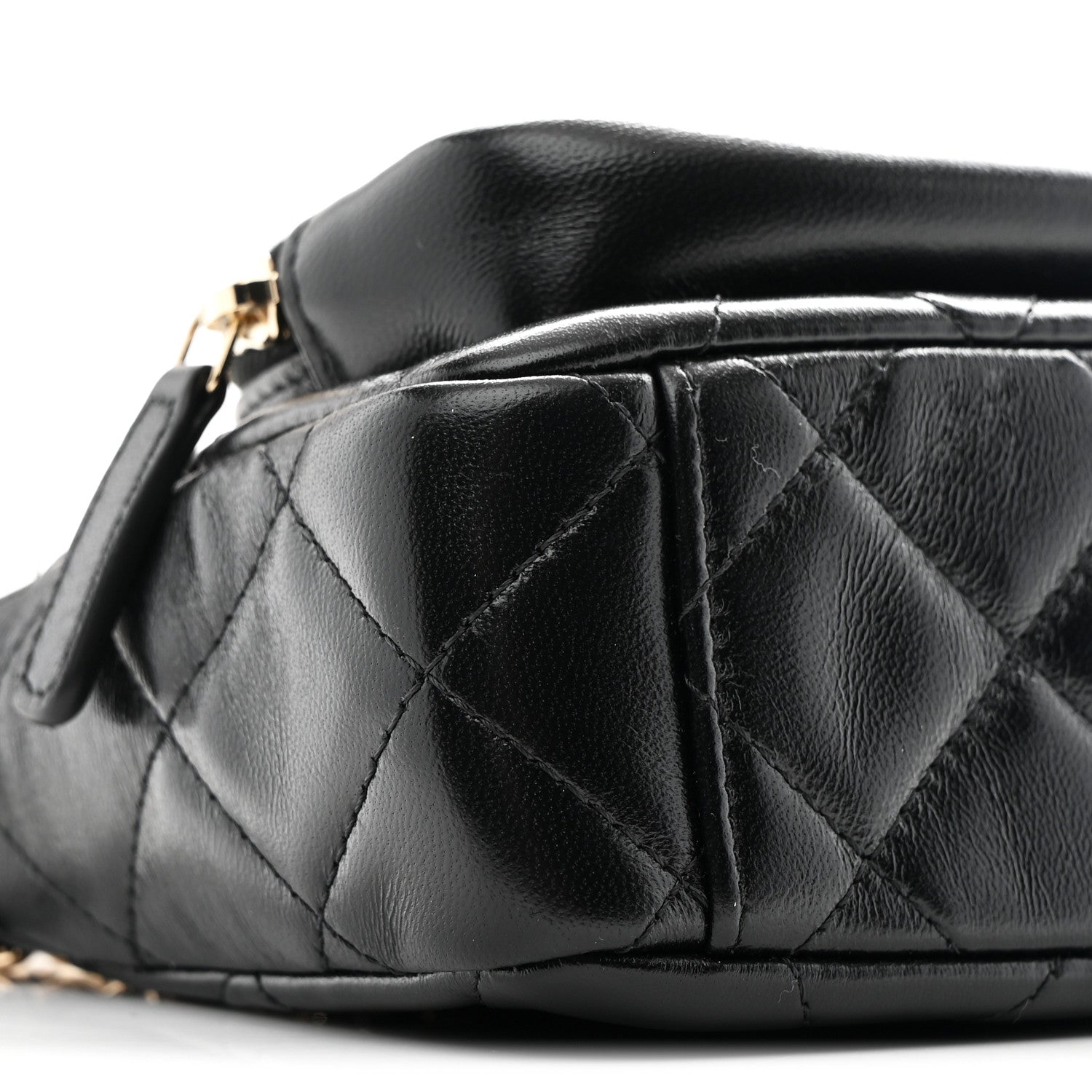Shiny Crumpled Lambskin Quilted Mini Clutch With Chain Black