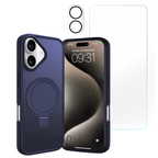 Entronix Bundle Compatible with iPhone 17 - [Magnetic] Translucent Matte Gripstand Case, 1 Clear Screen Protector & 1 Camera Lens Protector