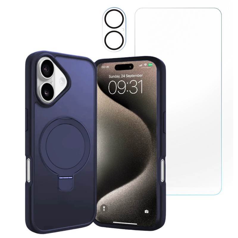 Entronix Bundle Compatible with iPhone 17 - [Magnetic] Translucent Matte Gripstand Case, 1 Clear Screen Protector & 1 Camera Lens Protector