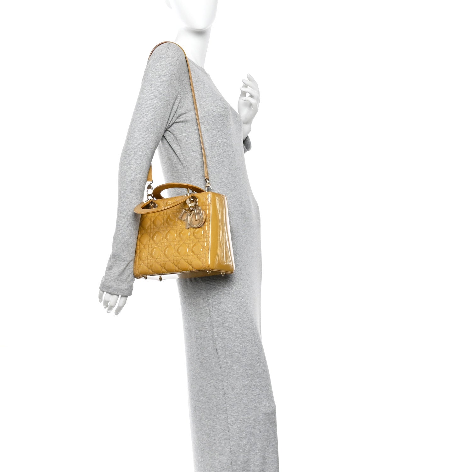 Patent Cannage Medium Lady Dior Beige