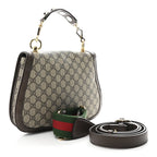 GG Supreme Monogram Textured Dollar Calfskin Web Medium Blondie Top Handle Shoulder Flap Bag Beige Ebony New Acero
