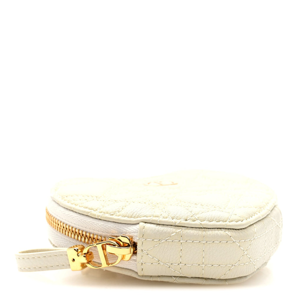 Calfskin Cannage Dioramour Caro Heart Pouch With Chain White