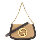 Canvas Dollar Calfskin Blondie Chain Shoulder Flap Bag Brown