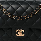 Lambskin Quilted Medium Double Flap Black
