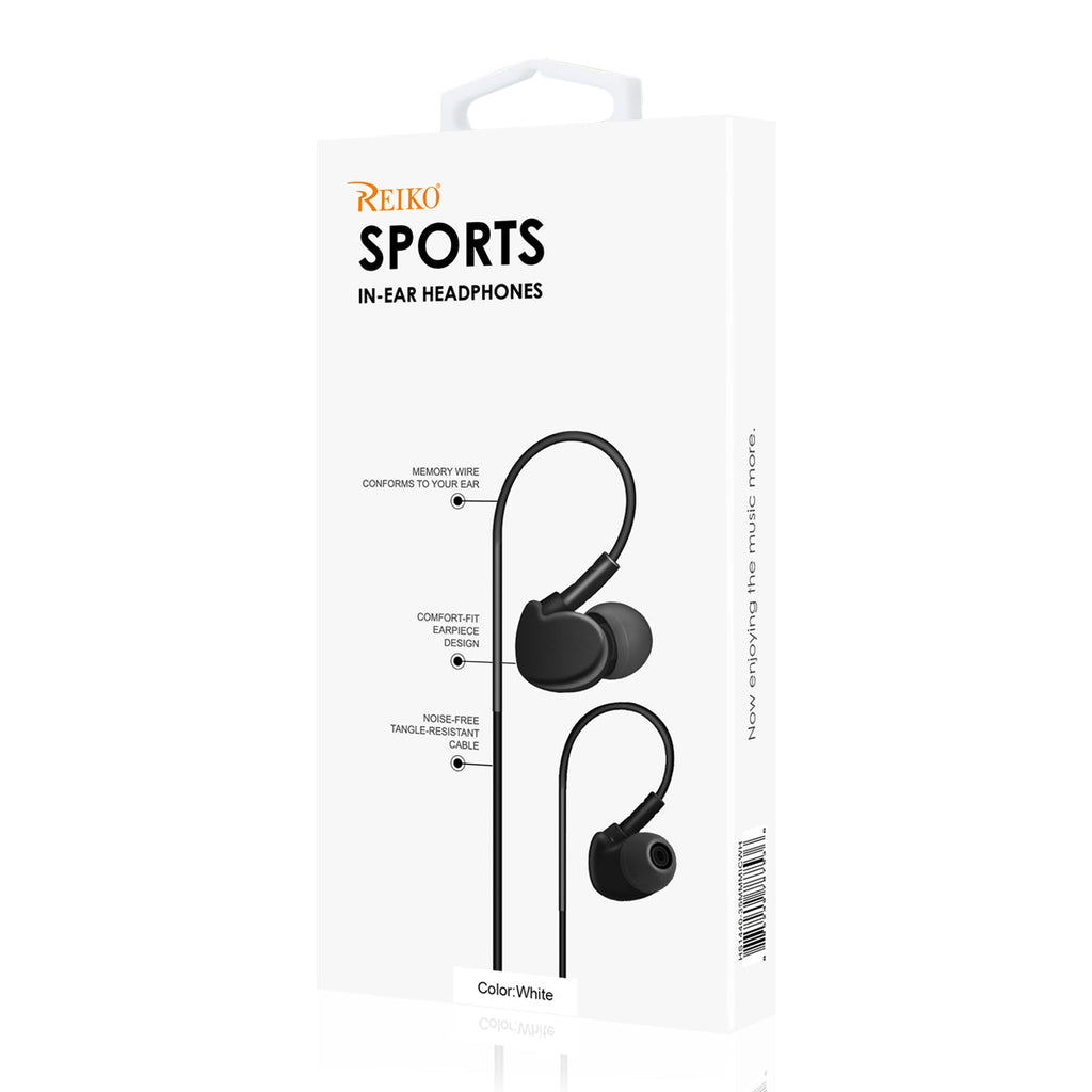 Universal Sport Stereo Earphones W. Tangle Free Noodle Cable And Mic In White