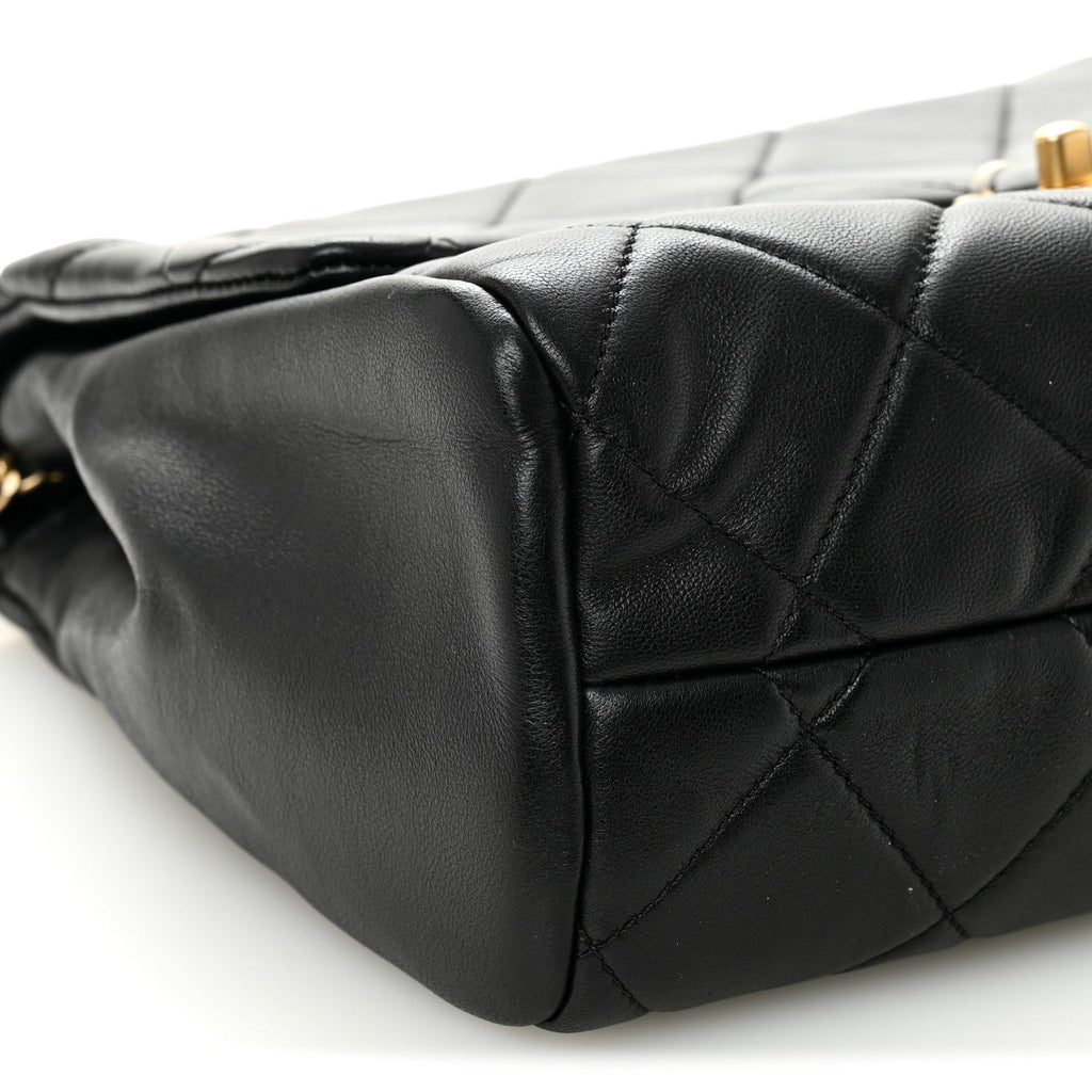 Lambskin Quilted Side Flap Black