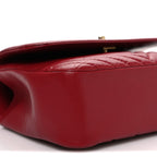 Calfskin Chevron Quilted Top Handle Flap Red