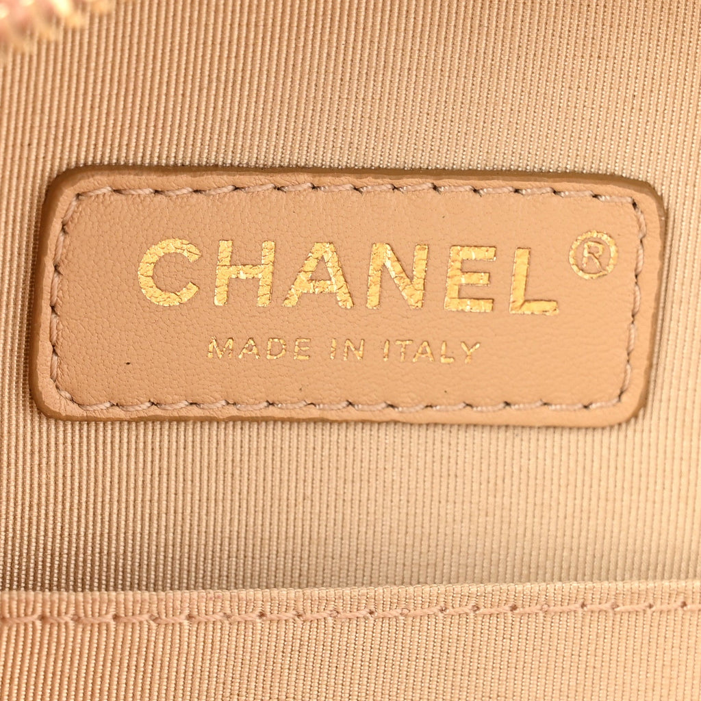Glazed Calfskin Round As Earth Evening Bag Beige
