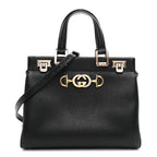 Grainy Calfskin Small Zumi Top Handle Bag Black