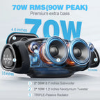 70W Portable Bluetooth Speakers with 120W Peak Power and Wireless Microphone, Waterproof for Outdoor Use