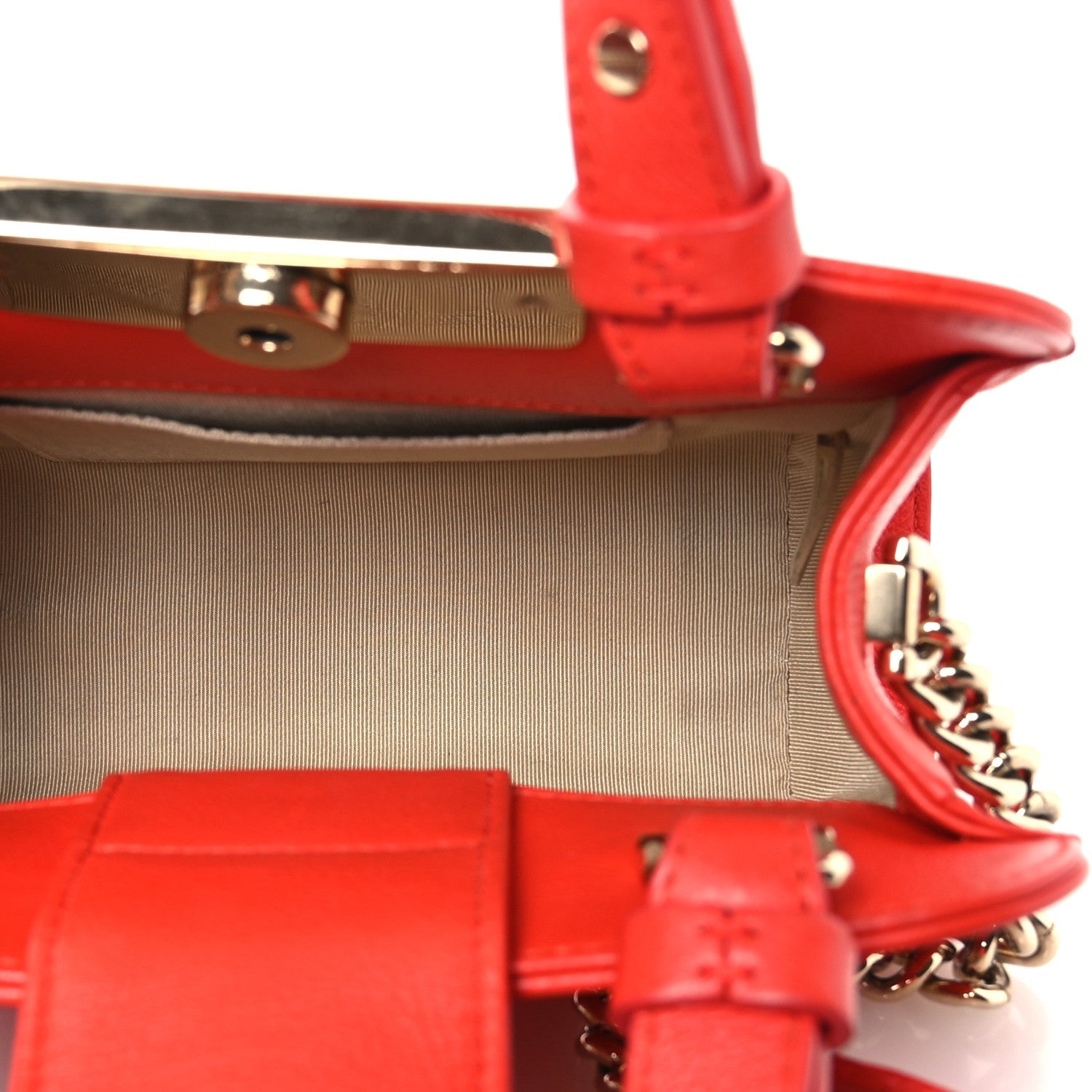 Grained Calfskin Stitched Mini Label Click Shopper Tote Red