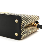 Raffia Calfskin Capucines MM Black Ecru
