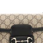 GG Supreme Monogram Horsebit 1955 Soft Small Shoulder Bag Beige Black