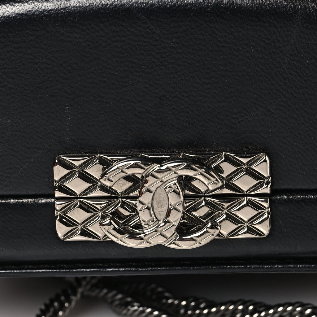 Crystal Calfskin Minaudiere Clutch Black