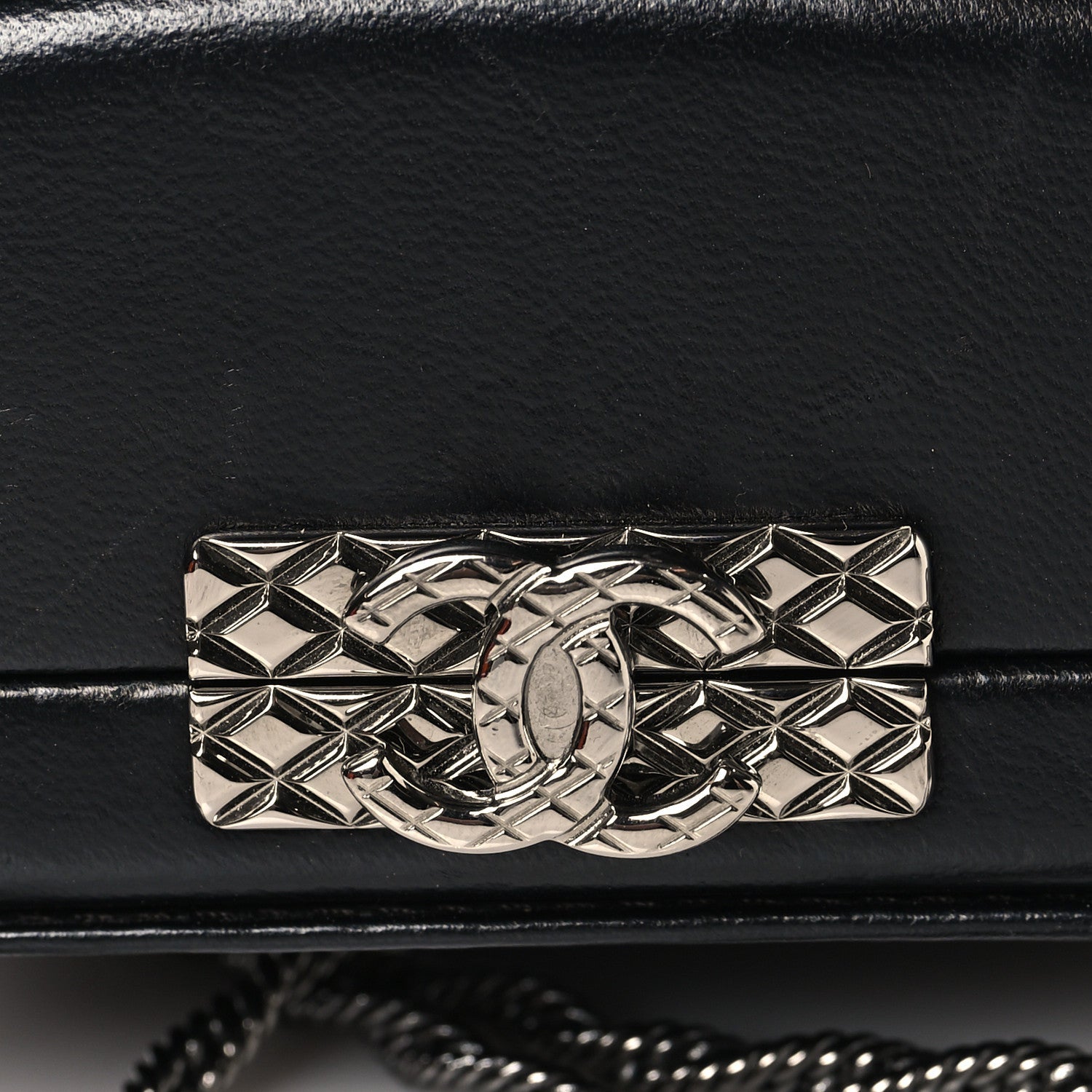 Crystal Calfskin Minaudiere Clutch Black