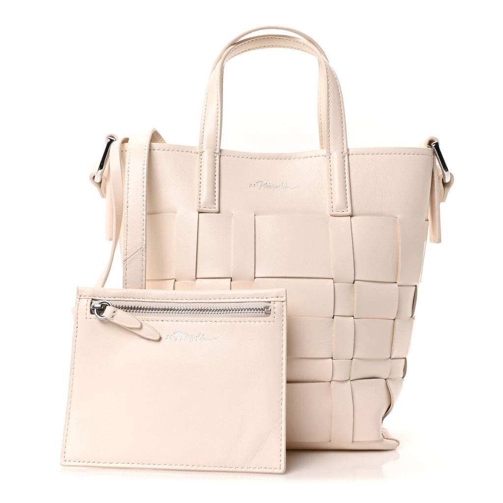 Smooth Calfskin Odita Mini Modern Lattice Bucket Bag Off White