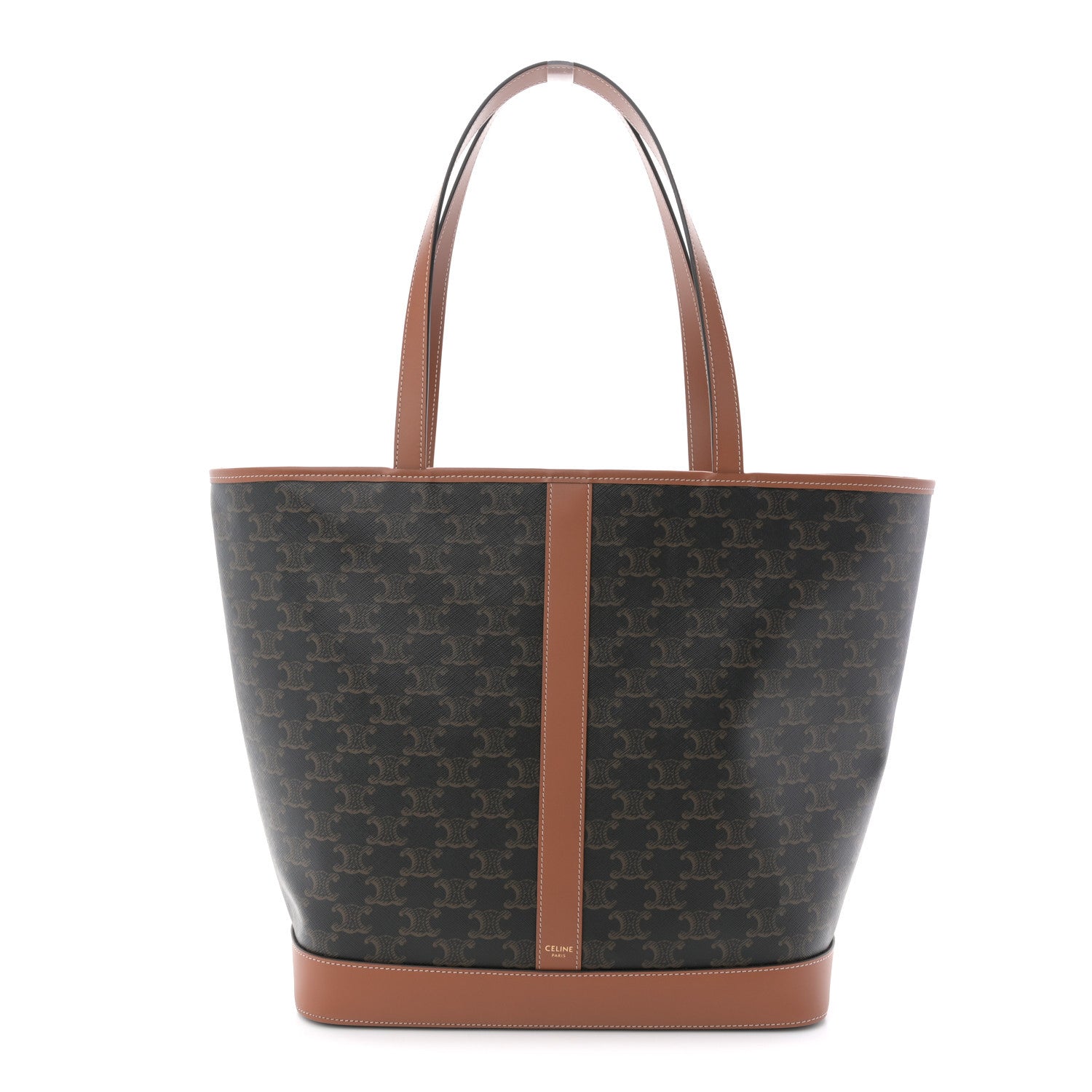 Triomphe Canvas Calfskin Medium Cabas Bag Tan