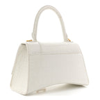 Calfskin Crocodile Embossed Small Hourglass Top Handle Bag White