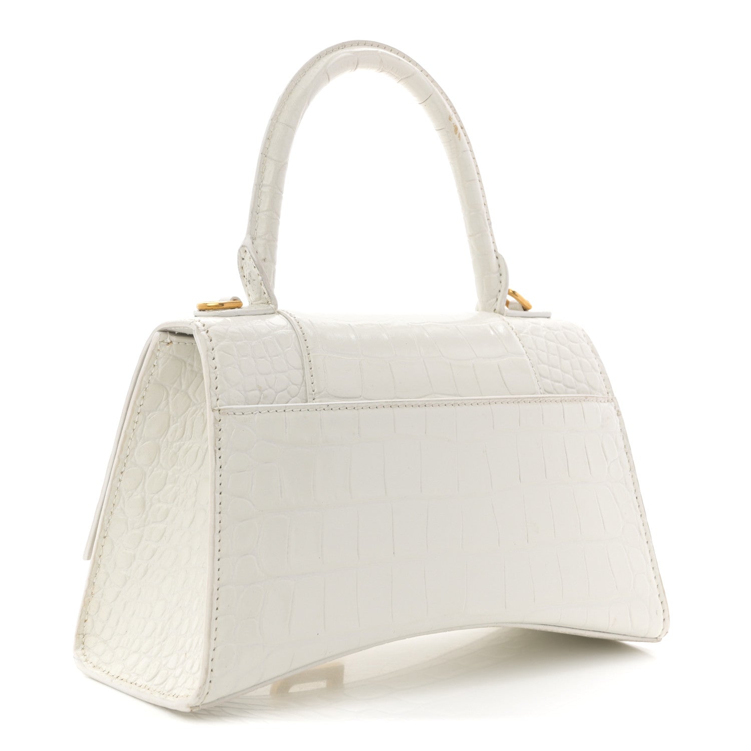 Calfskin Crocodile Embossed Small Hourglass Top Handle Bag White