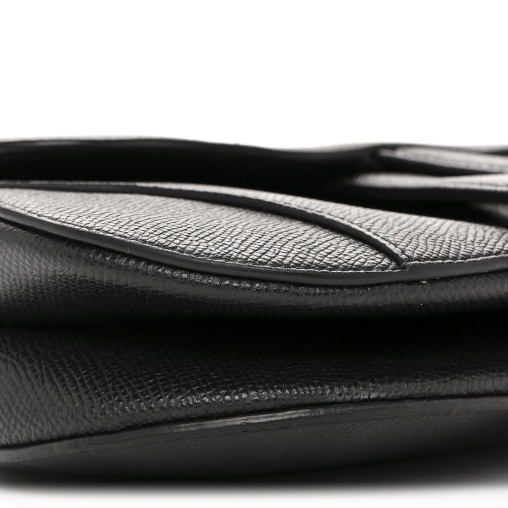 Grained Calfskin Mini Saddle Bag With Strap Black